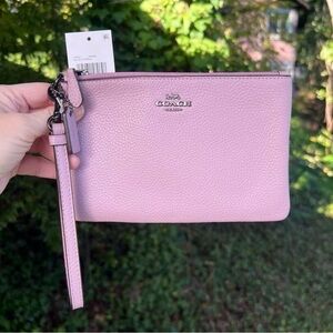 COACH Women's Pebble Leather Wristlet Wallet in Purple Ice w Silver Hardware NWT